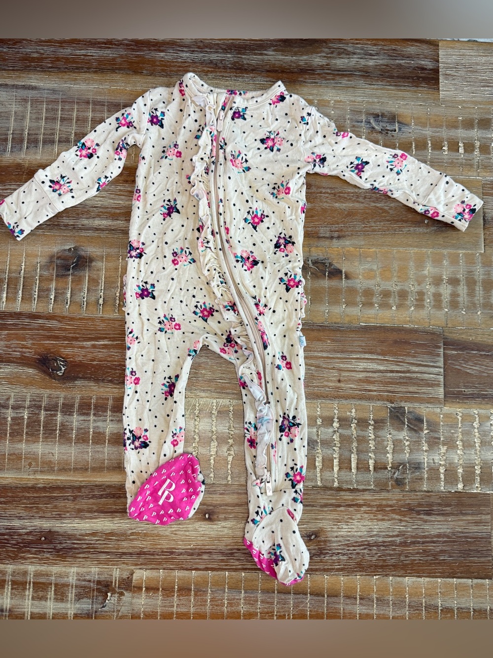 Posh Peanut Baby Girl Ruffle Butt Bamboo Viscose Floral Pajama Footie Zippy 6-9m